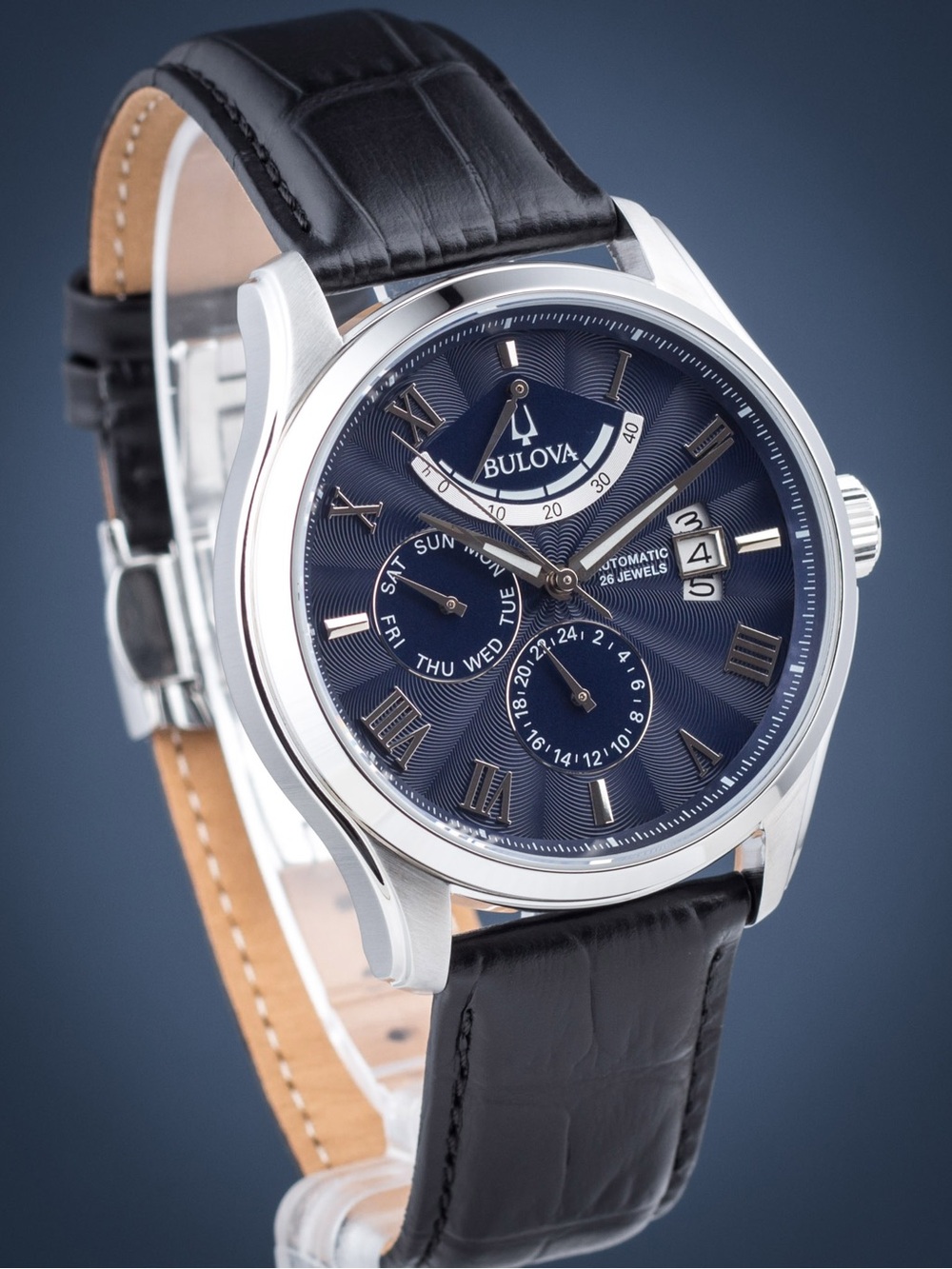 Bulova Wilton Automatic Blue 43mm Sapphire Crystal Exhibition Case Watch 96C142